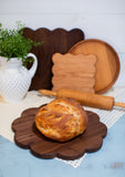Large Round Scalloped Walnut Cutting Board