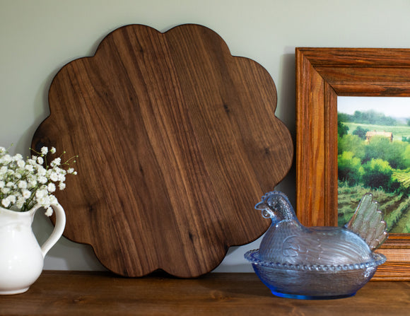 Large Round Scalloped Walnut Cutting Board