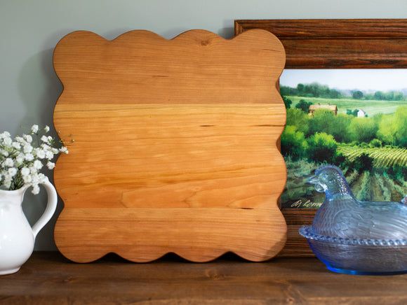 Large Square Scalloped Cherry Cutting Board