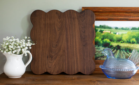 Large Square Scalloped Walnut Cutting Board