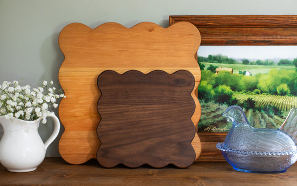 Small Square Scalloped Walnut Cutting Board