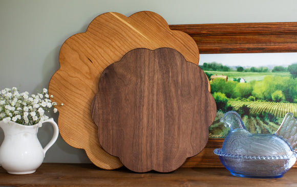 Small Round Scalloped Walnut Cutting Board